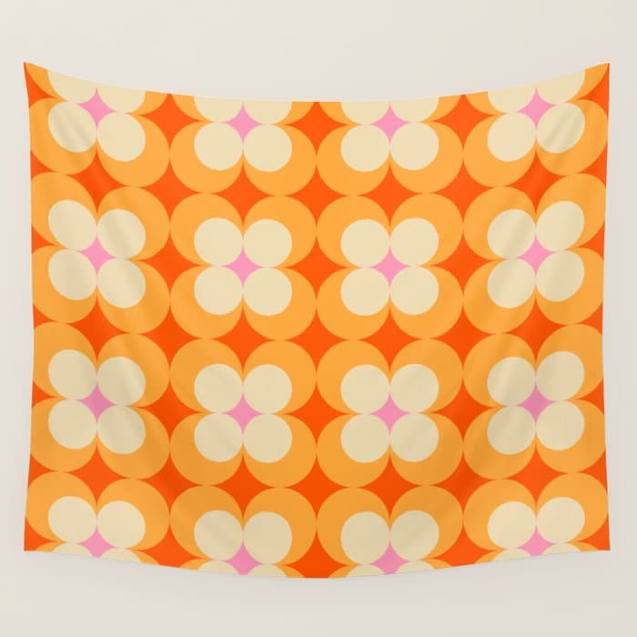 Vintage Yellow Orange Flowers Wall Tapestry