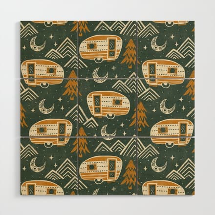 Little Camper - Forest Green And Gold Wood Wall Art