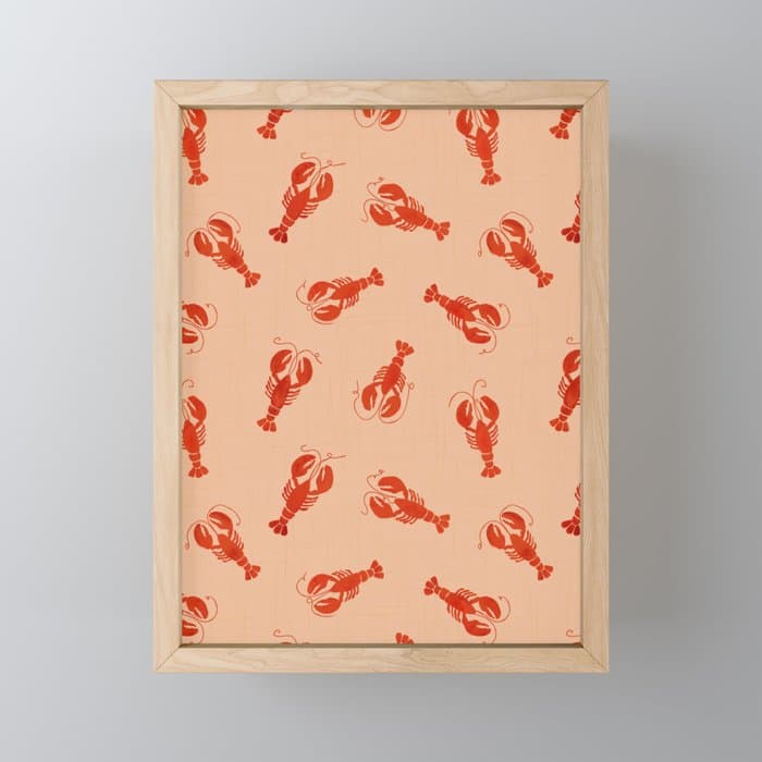Classic Red Lobsters Pattern On Peach Mini Art Print