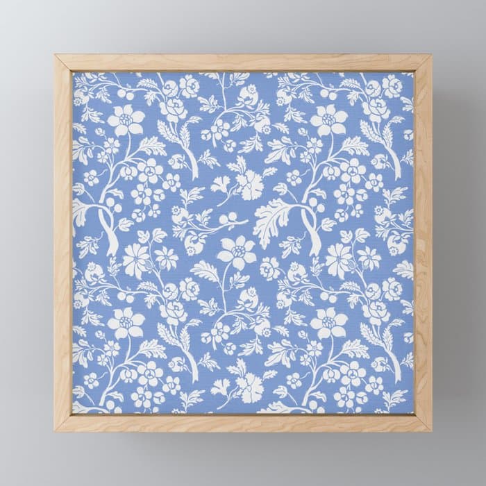 Vintage Style Chintz Florals On Blue Mini Art Print