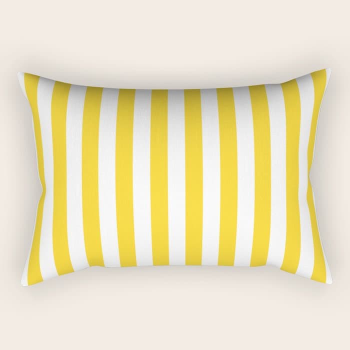 Large Taxi Yellow and White Cabana Stripe Rectangular Pillow