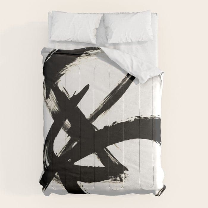 Brushstroke 3 - a simple black and white ink design Comforter