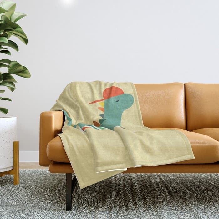 Dinosaur on retro skateboard Throw Blanket