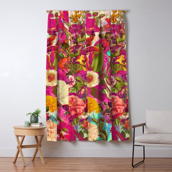 Atomic Garden - Vibrant Flowers Window Curtain