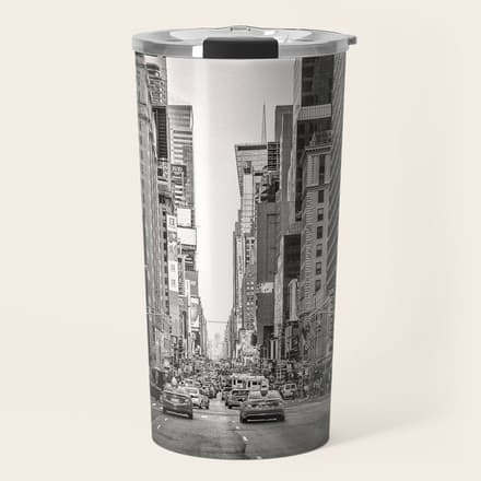 Sunset On 7th (Black And White Version) Travel Mug