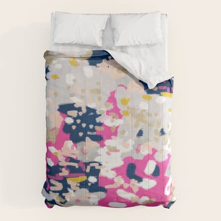 Michel - Abstract, Girly, Trendy Art With Pink, Navy, Blush, Mustard For Cell Phones, Dorm Decor Etc Comforter