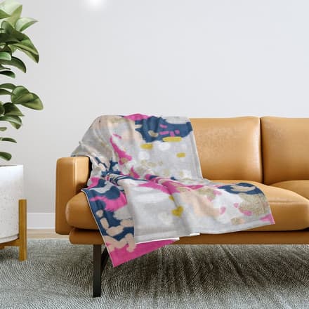 Michel - Abstract, Girly, Trendy Art With Pink, Navy, Blush, Mustard For Cell Phones, Dorm Decor Etc Throw Blanket