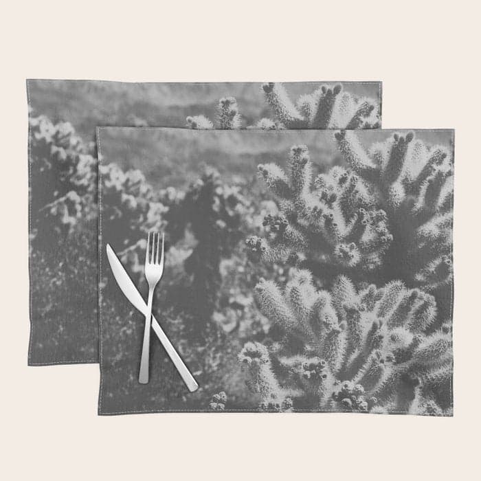 Cholla Cactus Garden (Black + White) Placemat