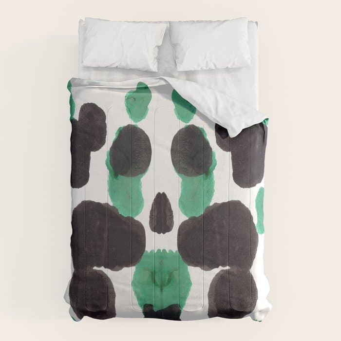 Green & Black Ink Blot Diagram Comforter