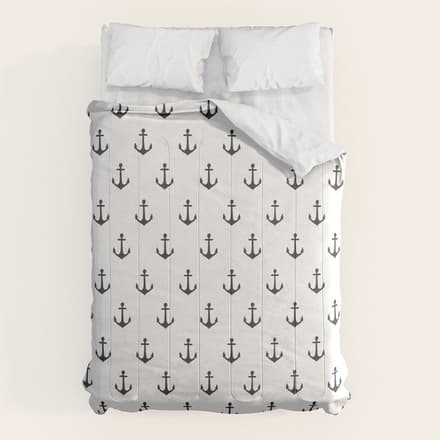 Simple Black White Modern Nautical Anchor Comforter
