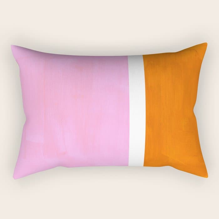 Pastel Neon Pink Yellow Ochre Mid Century Modern Abstract Minimalist Rothko Color Field Squares Rectangular Pillow