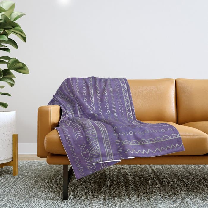 Tribal Ethnic pattern silver on purple Throw Blanket
