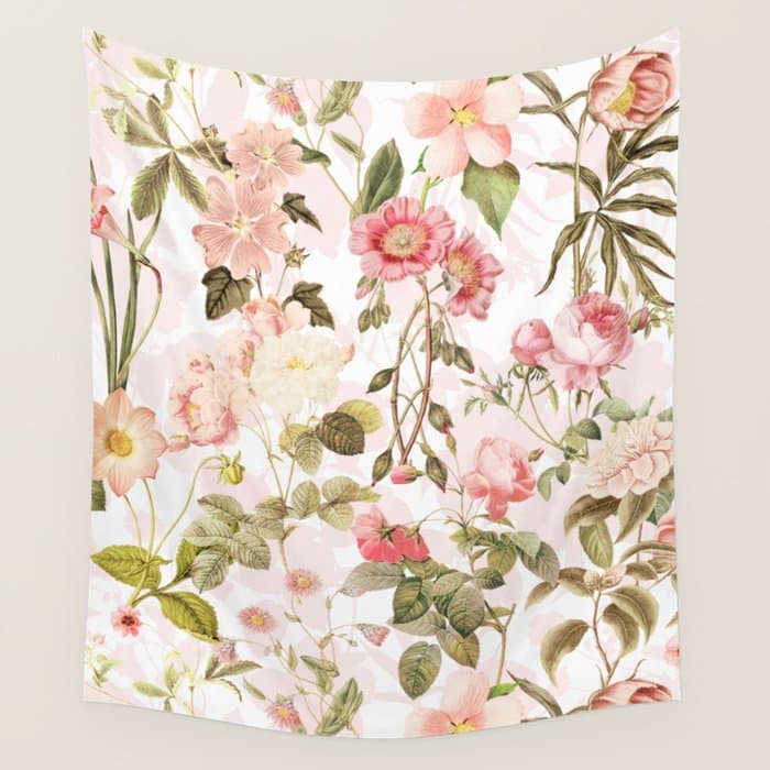 Vintage & Shabby Chic - Pink Sepia Summer Flowers Wall Tapestry