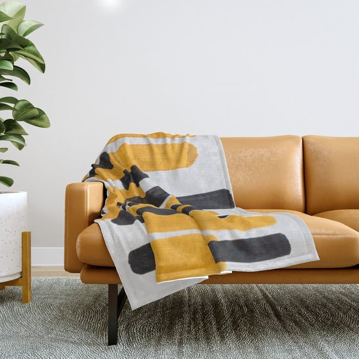 Mid Century Abstract Black & Yellow Fun Pattern Mustard Striped Primitive Stripes Throw Blanket