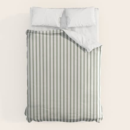 Small Dark Forest Green And White Mattress Ticking Stripes Duvet Cover