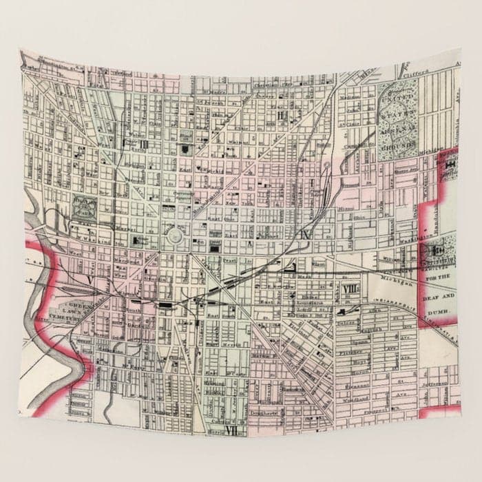 Vintage Map of Indianapolis Indiana (1884) Wall Tapestry
