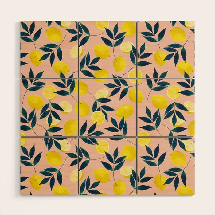 Lemon Goodness, Botanical Nature Forest Illustration, Bohemian Blush Colorful Painting Wood Wall Art