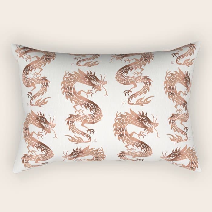 Chinese Dragon - Rose Gold Palette Rectangular Pillow