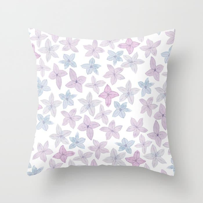 Watercolor hand painted lavender lilac blue floral Throw Pillow