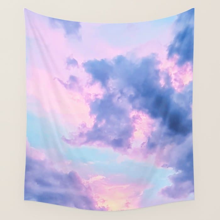Pastel Purple Lilac Fluffy Fantasy Fairytale Sunset Clouds In The Sky Wall Tapestry