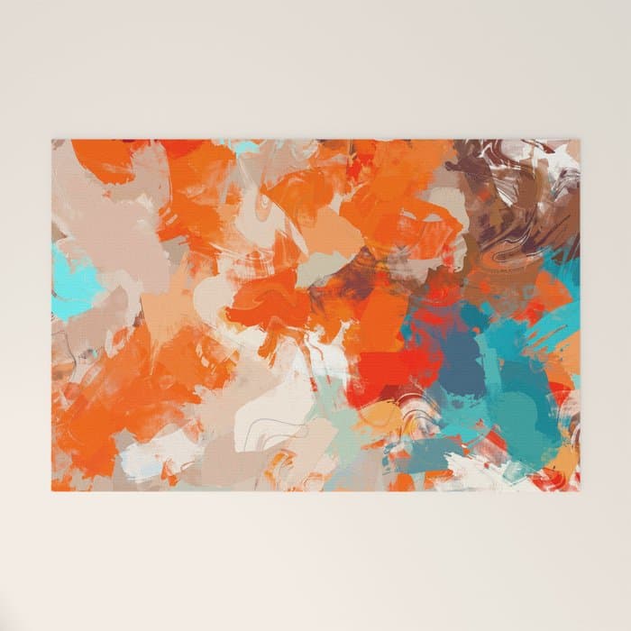 Pleasure, Abstract Painting Summer, Positivity Modern Bohemian Pop of Color Bright Good Vibes Welcome Mat