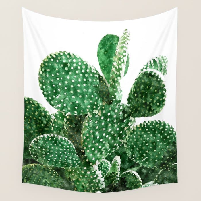 Velvet Cactus | Watercolor Botanical Plants | Minimal Boho Scandinavian Painting Wall Tapestry
