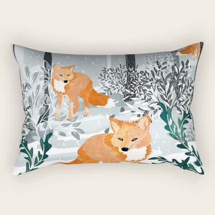 Fox Snow Walk, Animals Wildlife Winter, New Years Christmas Forest Wildlife Painting Rectangular Pillow