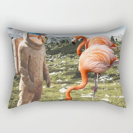 Alternate Reality, Surrealism Digital Photography, Space Flamingo Astronaut Collage Rectangular Pillow