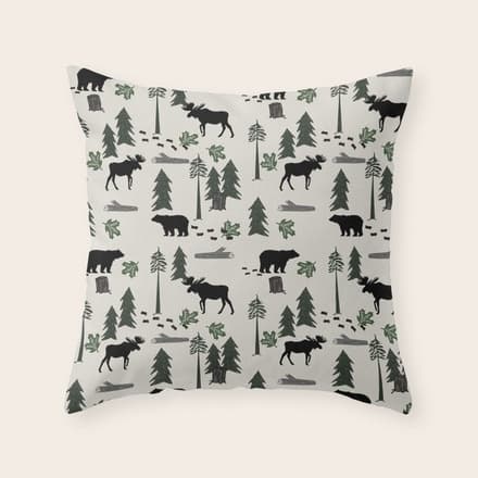 Camping Woodland Forest Nature Moose Bear Pattern Nursery Gifts Throw Pillow