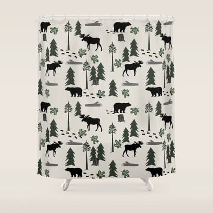 Camping Woodland Forest Nature Moose Bear Pattern Nursery Gifts Shower Curtain