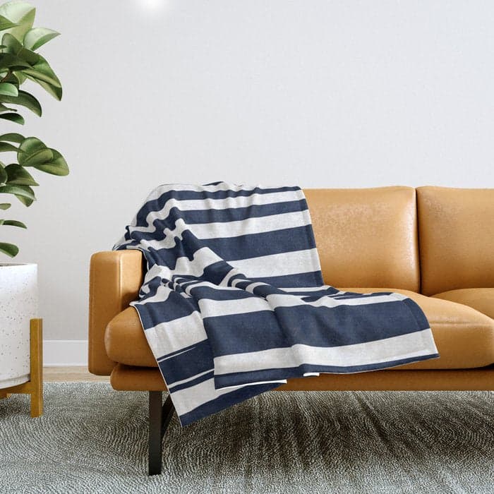 Ocean Stripes, Modern, Abstract, Navy Blue and White Throw Blanket