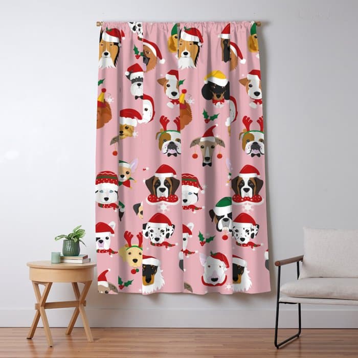 Christmas Dog Pattern Illustration Window Curtain