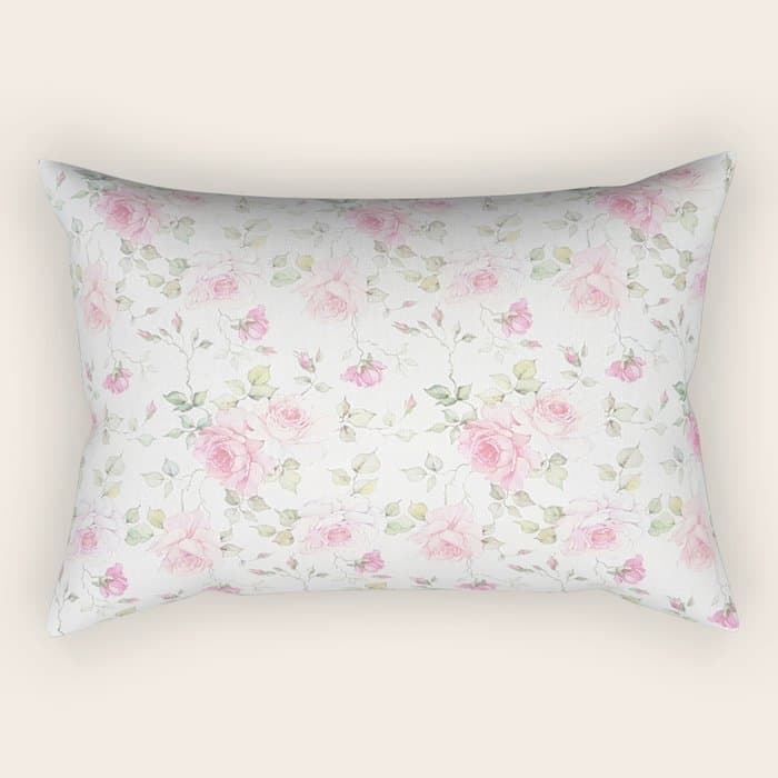 Elegant blush pink white vintage rose floral Rectangular Pillow