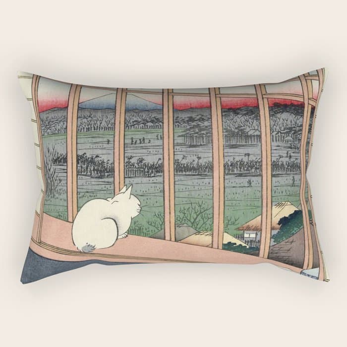 Utagawa Hiroshige Japanese Woodblock Cat Print Rectangular Pillow