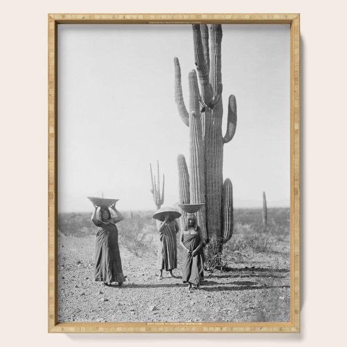 Vintage Native American Photo with Saguao Cactus Serving Tray