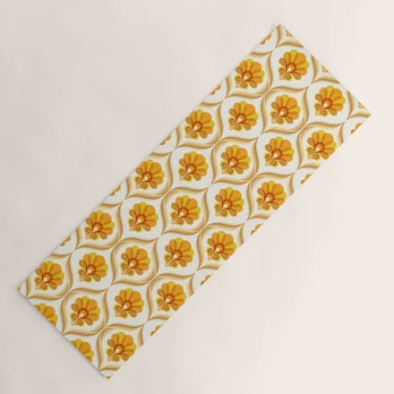 Ivory, Orange, Yellow And Brown Floral Retro Vintage Pattern Yoga Mat