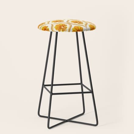 Ivory, Orange, Yellow And Brown Floral Retro Vintage Pattern Stool