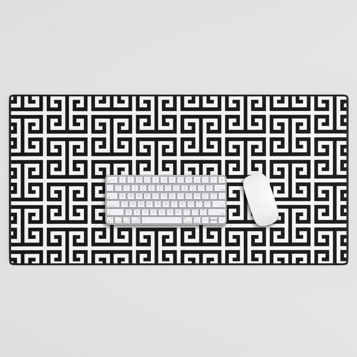 Black and White Greek Key Pattern Desk Mat