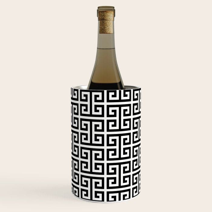 Black and White Greek Key Pattern Wine Chiller