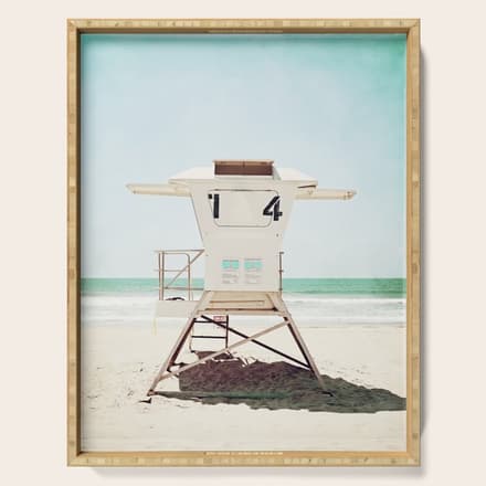 Lifeguard Stand, Beach Photography, San Diego California, Blue Aqua Seashore Ocean Summer Art Serving Tray