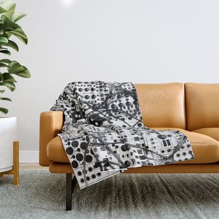 Analog Synthesizer System - Modular Black And White Throw Blanket