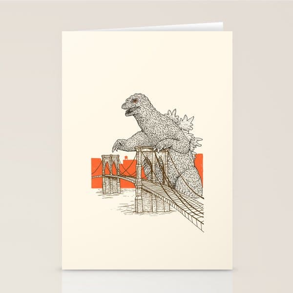 Godzilla vs. the Brooklyn Bridge Stationery Card