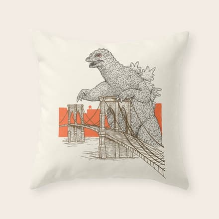 Godzilla Vs. The Brooklyn Bridge Throw Pillow