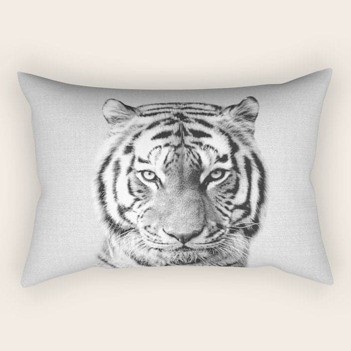 Tiger - Black & White Rectangular Pillow