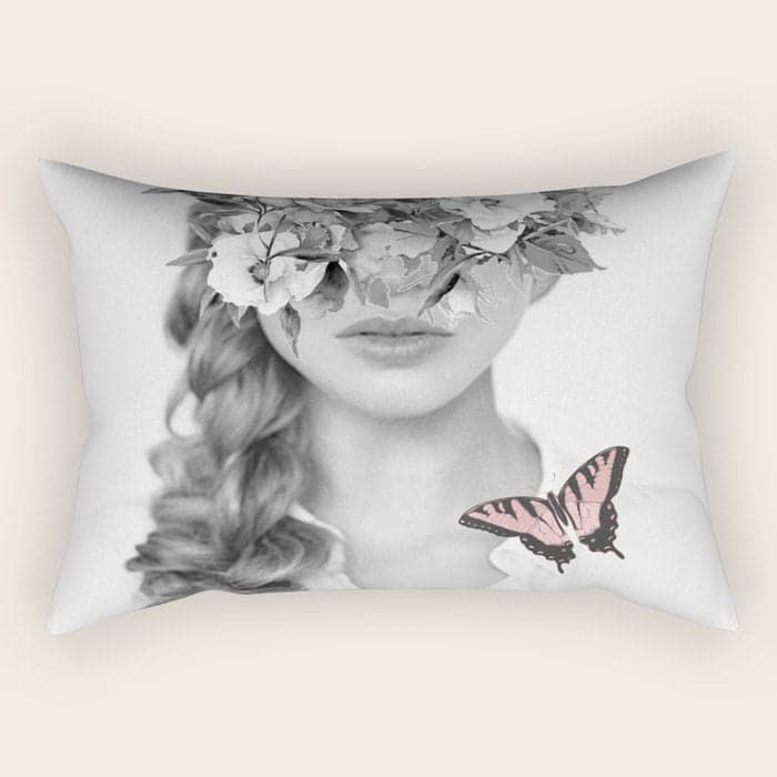 woman with flowers and butterflies 9a Rectangular Pillow
