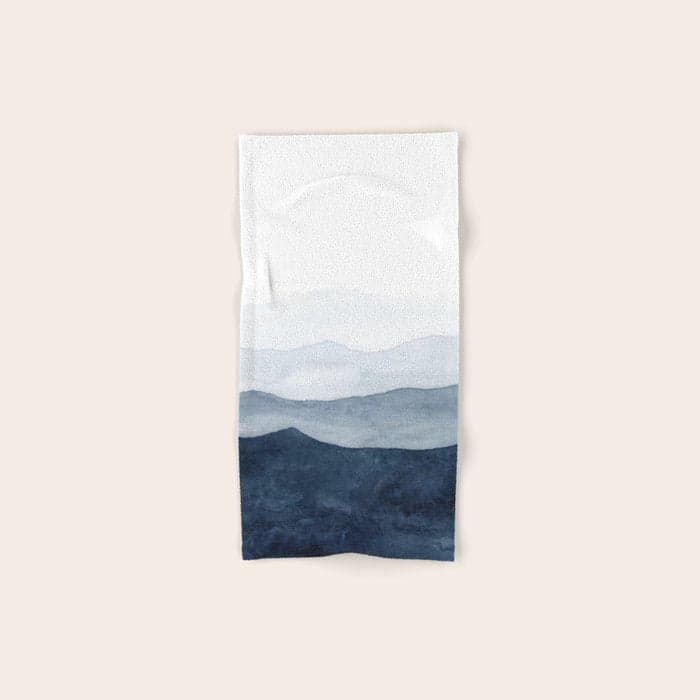 Indigo Abstract Watercolor Mountains Bath Towel