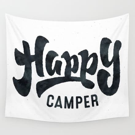Happy Camper Black And White Retro Wall Tapestry
