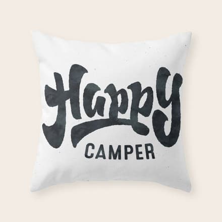 Happy Camper Black And White Retro Throw Pillow