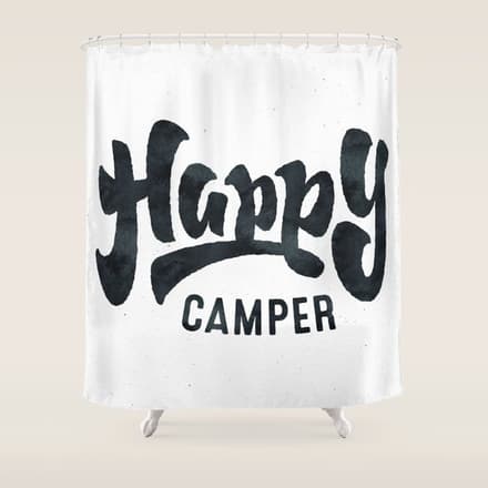 Happy Camper Black And White Retro Shower Curtain