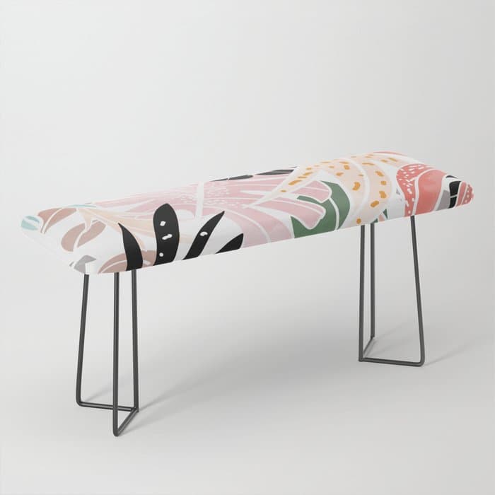 Veronica, Tropical Eclectic Bold Monstera Palm Illustration Nature Modern Colorful Jungle Bench